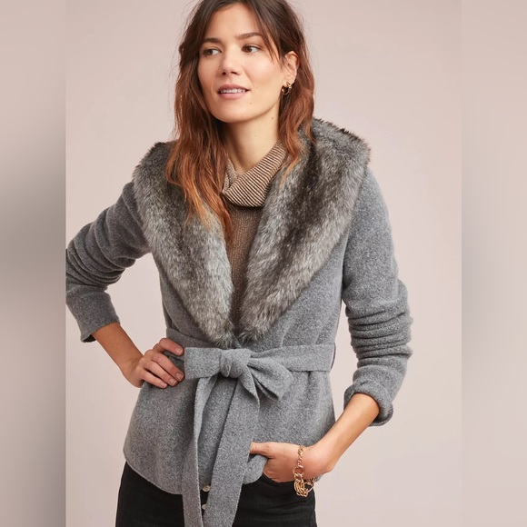 Anthropologie Jackets & Blazers - Anthropologie Ett:twa Bois du Boulogne Wrap Cardigan with Faux Fur Colla…